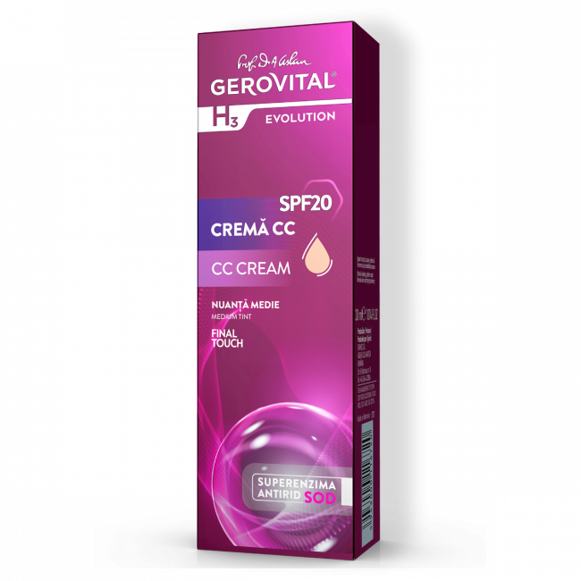 CC Cream SPF 20 Medium Shade for Natural Radiance | Gerovital H3